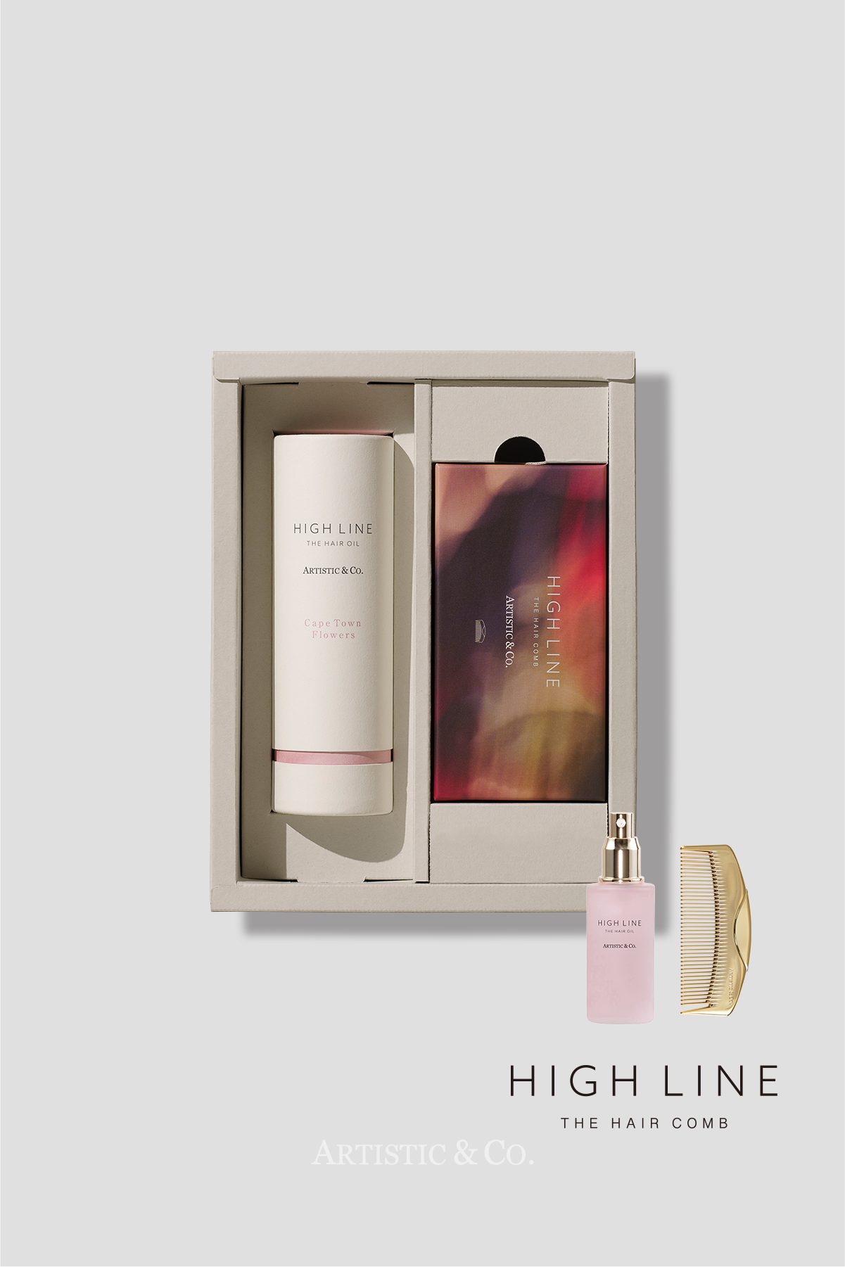 ハイライン ザ ヘアコーム 半月 ゴールド & ヘアオイルセットBOX