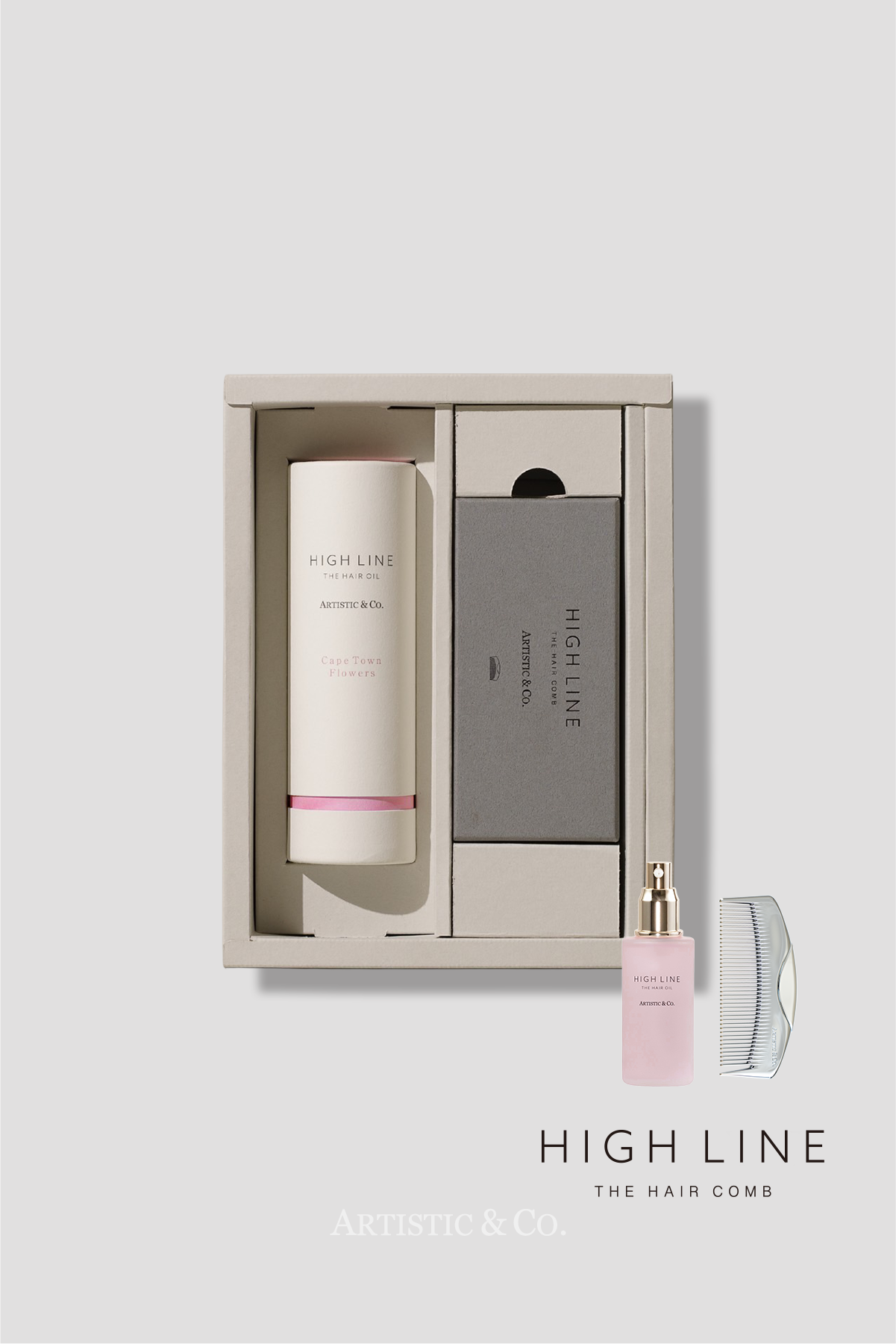 ハイライン ザ ヘアコーム 半月 シルバー & ヘアオイルセットBOX